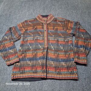 Intiwara Alpaca Cardigan Sweater Womens Large Geo Fair Isle Striped Super Soft